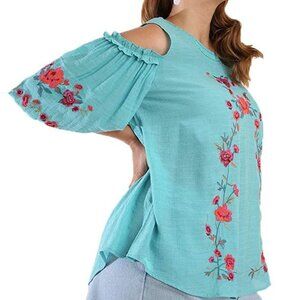 Umgee Boho Gypsy Off Shoulder Lace Embroidered Chic Floral Top Size Small